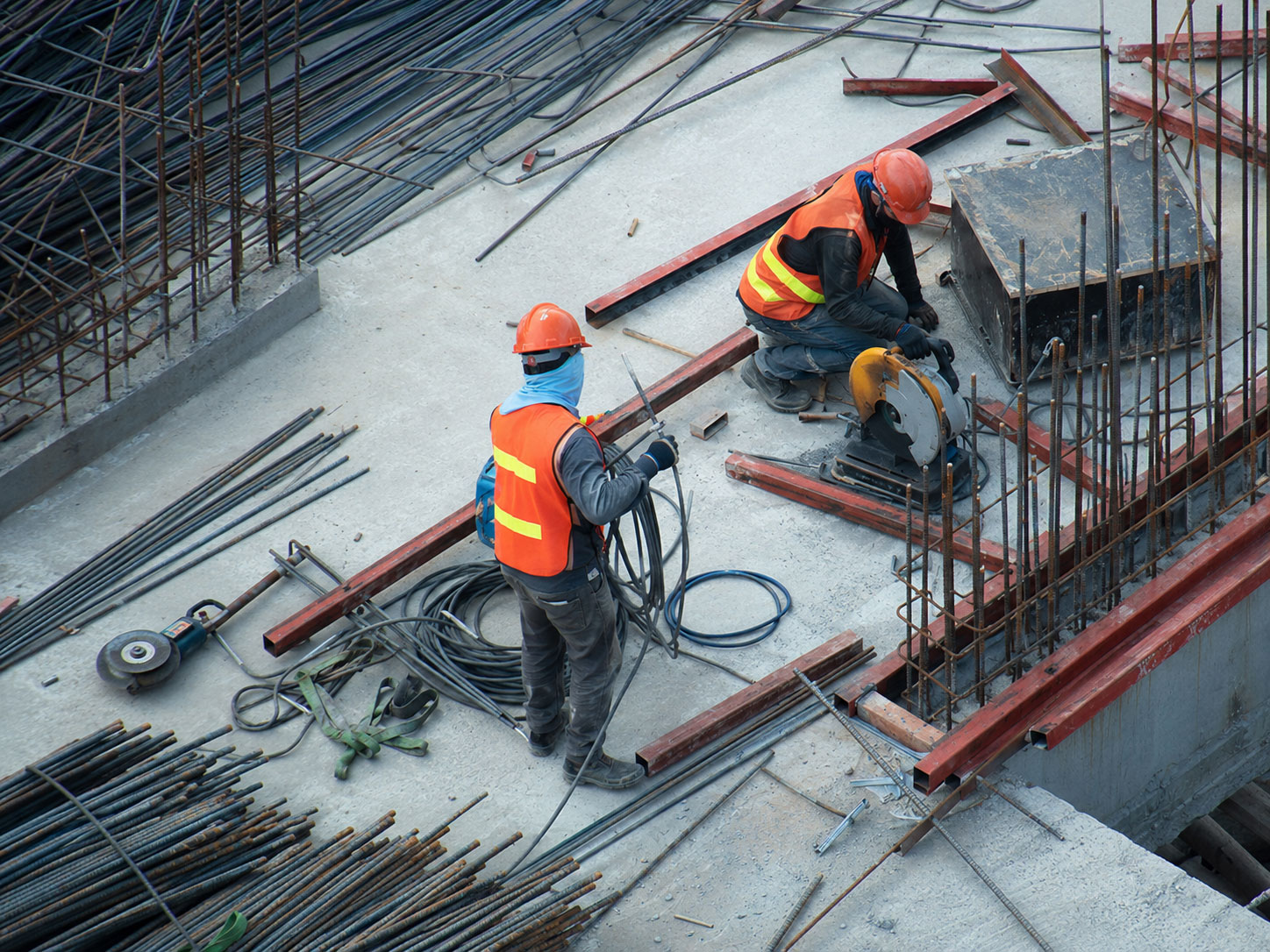 Construction crew working on structural steel